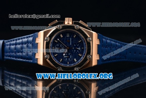 Audemars Piguet Royal Oak Offshore Juan Pablo Montoya Chrono Miyota OS10 Quartz Rose Gold Case with Blue Dial and Blue Leather Strap (EF) - Click Image to Close